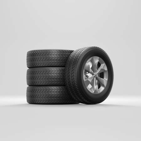 Car summer tires on a white background. 3D illustration.の写真素材
