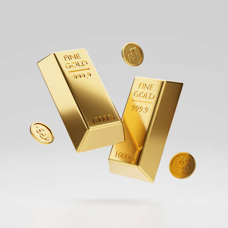 Gold bars ingot isolated on white background. 3d illustration