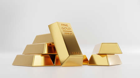 Gold bars ingot isolated on white background. 3d illustrationの写真素材