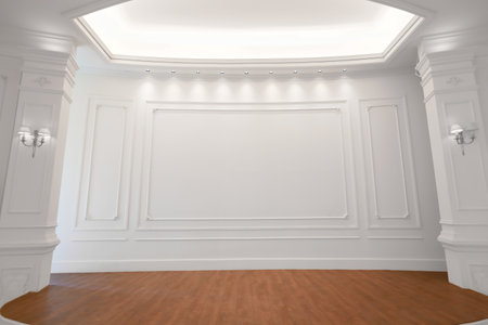 Stage of auditorium with wooden floor.の写真素材