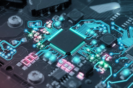 Ai Technology background. Motherboard digital chip integrated communication processor. Circuit technology conceptの写真素材