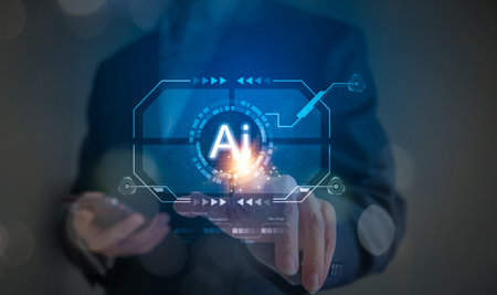 Businessman touching screen working of Artificial Intelligence (AI) in the futuristic.の写真素材