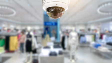CCTV security panorama with shop store blurry background.の写真素材