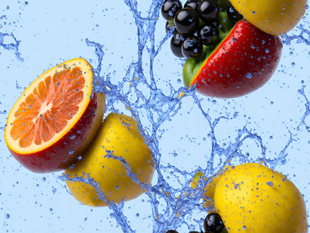 Fresh fruit water with Apples and Oranges. Generative AIの素材