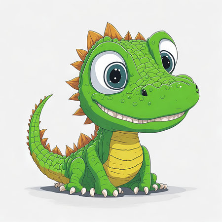 Tiny Crocodile cute isolated on white background. Cute eyes in cartoon style. Generative Aiの素材