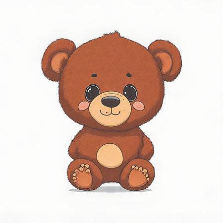 Tiny Bear cute isolated on white background. Cute eyes in cartoon style. Generative Aiの素材