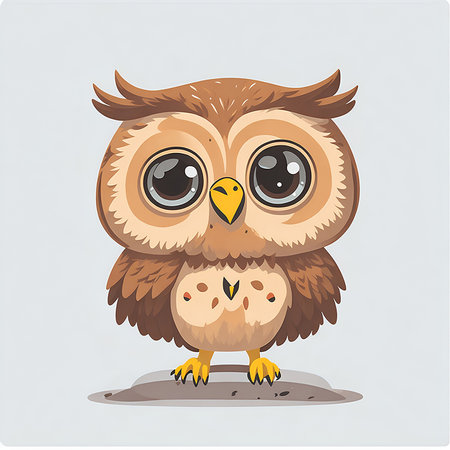 Tiny Owl cute isolated on white background. Cute eyes in cartoon style. Generative Aiの素材