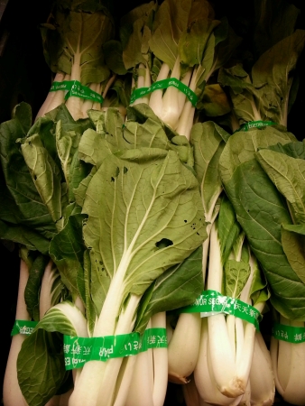 Pile of fresh organic bok choy at vegetables marketの素材