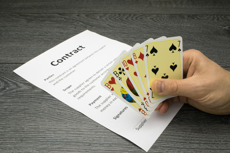 Conceptual illustration of maybe possibly winning or getting the contract, or a weak position at negotiationsの写真素材
