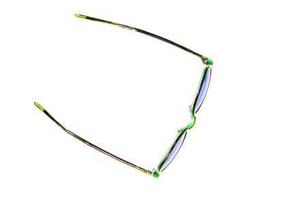 colorful sunglasses with mirrored lenses, isolated on white backgroundの写真素材