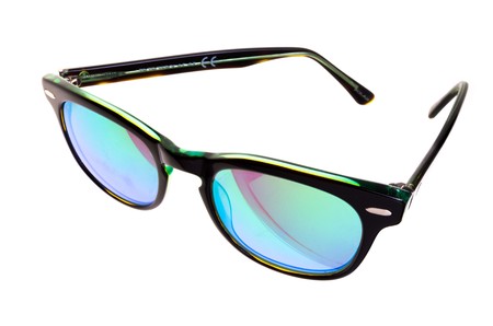 colorful sunglasses with mirrored lenses, isolated on white backgroundの写真素材