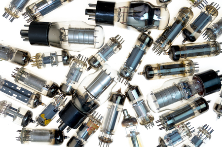 Vacuum electronic tubes as background isolated on whiteの写真素材