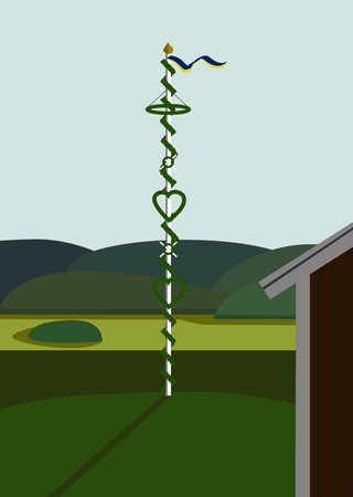 Landscape with midsummer pole in Swedenのイラスト素材