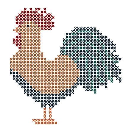Cross stitch rooster, pixelsのイラスト素材