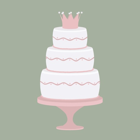 Cake for a princess in white and pink marzipan, vector