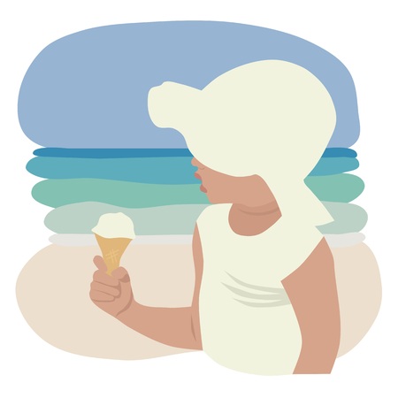 Child in sunhat eating ice crea;のイラスト素材