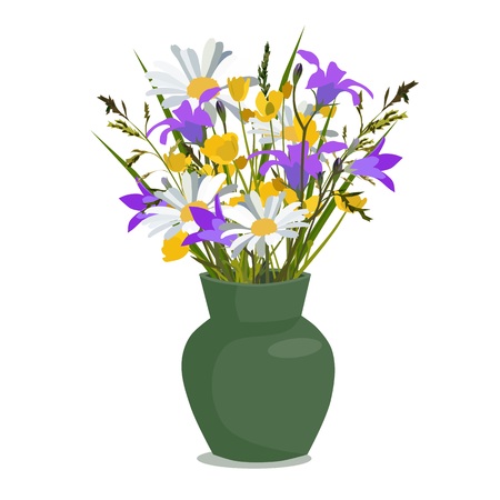 Flowers wild in vase, isolatedのイラスト素材