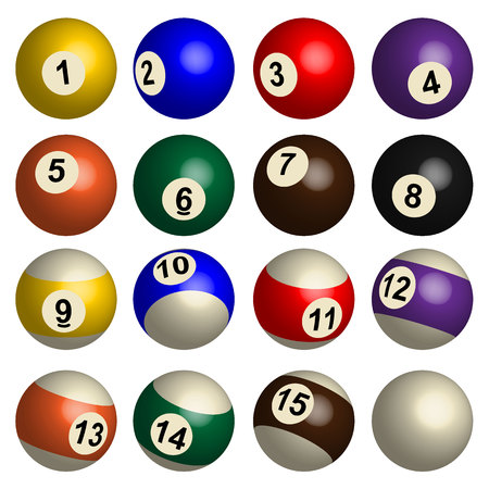 Set of pool balls in 3D, isolated vectorのイラスト素材
