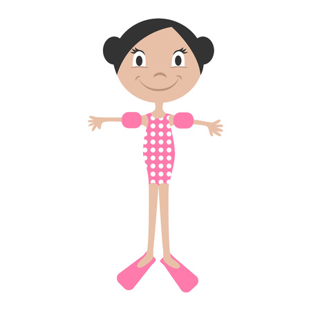 Cartoon girl going to the beach, vectorのイラスト素材