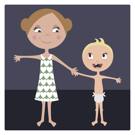 Cartoon sister and brother, vectorのイラスト素材