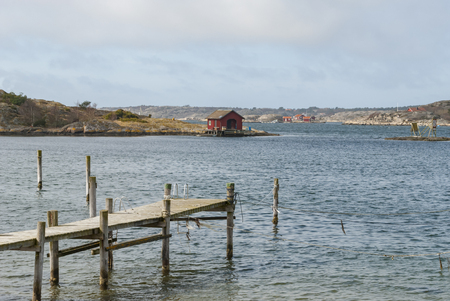 Wooden pier in Tanumsstrand Swedenの写真素材