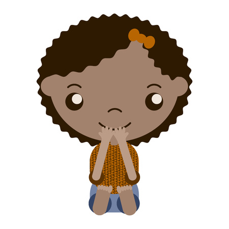 Cartoon girl with brown hair, vectorのイラスト素材