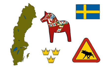 Symbols of Sweden icons, vectorのイラスト素材