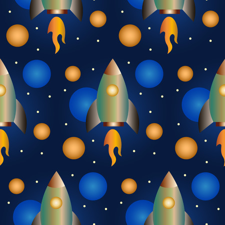 Seamless pattern rocket in space.のイラスト素材