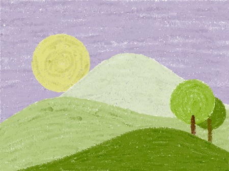 Abstract landscape drawn in pastel, vectorのイラスト素材