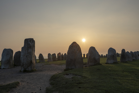 Sunset at Ale Stenar from the Swedish Iron Ageの写真素材