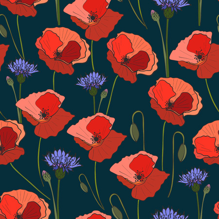 Seamless border poppy cornflower, vectorのイラスト素材