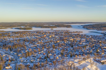 Evening sun in Smedjebacken drone photoの写真素材