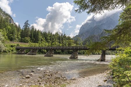Bridge over river Enns in Austriaの写真素材