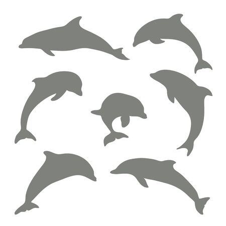 Set of dolphins silhouettes, vectorのイラスト素材