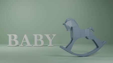 Rocking horse baby 3D renderの写真素材