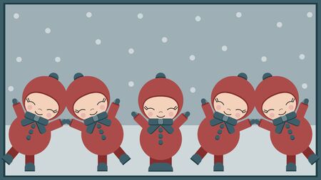 Children playing in winter snow, vectorのイラスト素材
