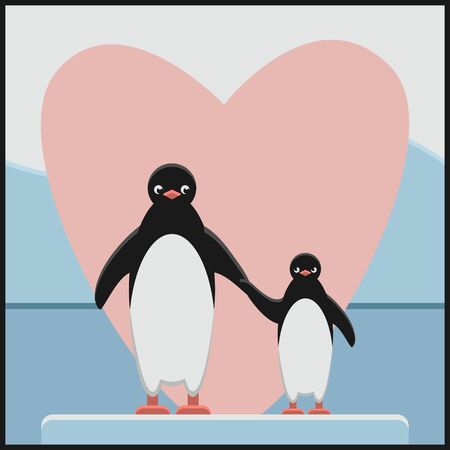 Penguin parent and child love in Valentine, vectorのイラスト素材