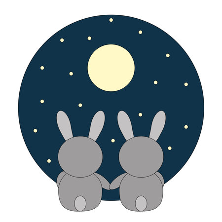 Two bunnies looking at moonのイラスト素材