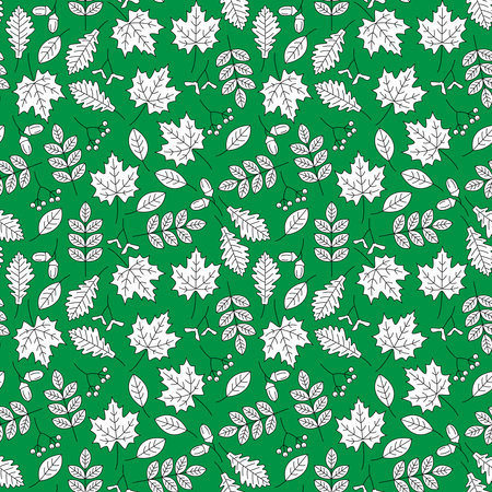 Seamless pattern white leaves and berriesのイラスト素材