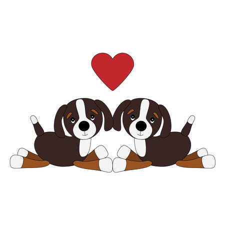 Bernese mountain dog puppies in loveのイラスト素材