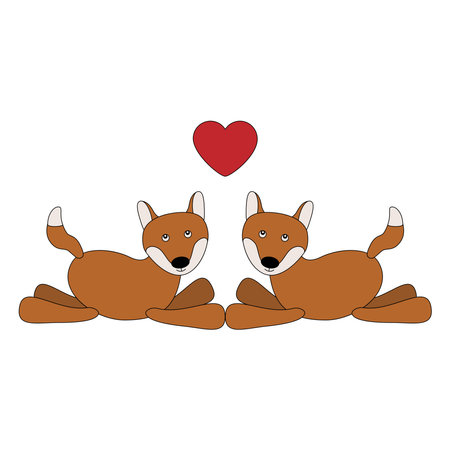 Couple of cute cartoon foxes in loveのイラスト素材