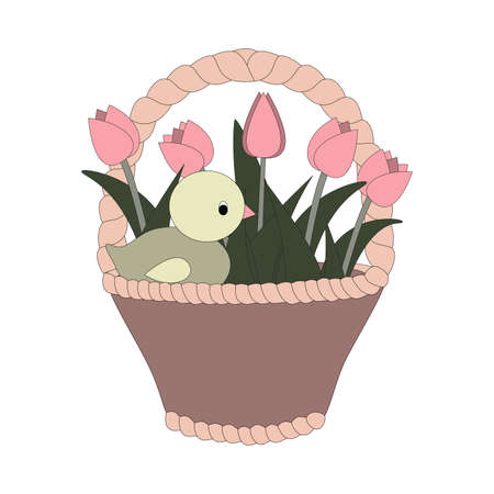 Easter basket cute chickenのイラスト素材