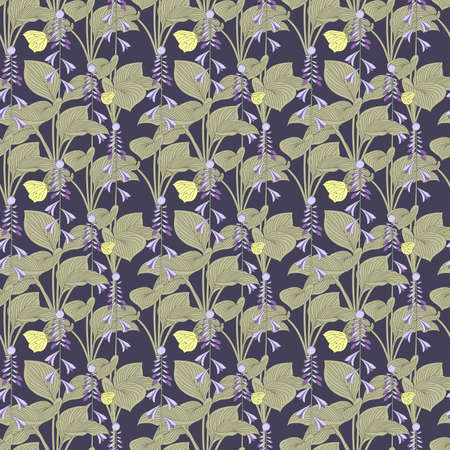 Seamless pattern hosta funkia flowerのイラスト素材