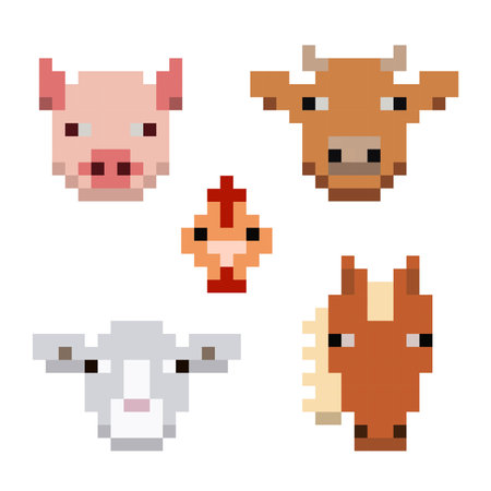 Pixel art farm animalsのイラスト素材