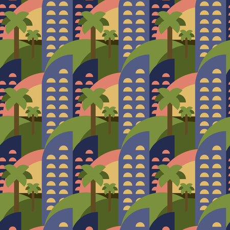 Seamless pattern abstract city in sunsetのイラスト素材