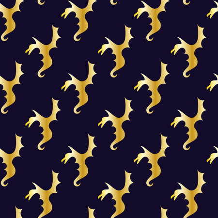 Seamless pattern golden dragon on blueのイラスト素材