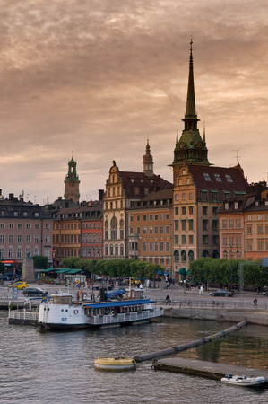 Stockholm view: Munkbroleden waterfront, Gamla Stan Old Town, Stockholm, Swedenのeditorial素材