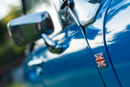 vintage car detail - side union jack badgeの写真素材
