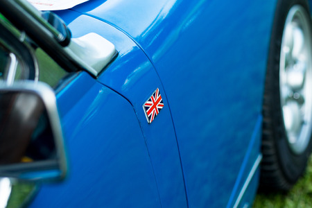 vintage car detail - side union jack badgeの写真素材