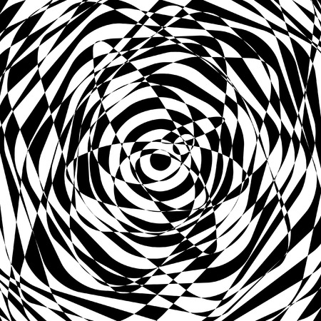 Abstract black and white optical illusion, creative vector distorted background of chaotic linesのイラスト素材